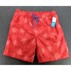 Mens Swim Trunks Large UPF 50+ Red Palm Tree Dream Wave‎ Draw String Webbing New